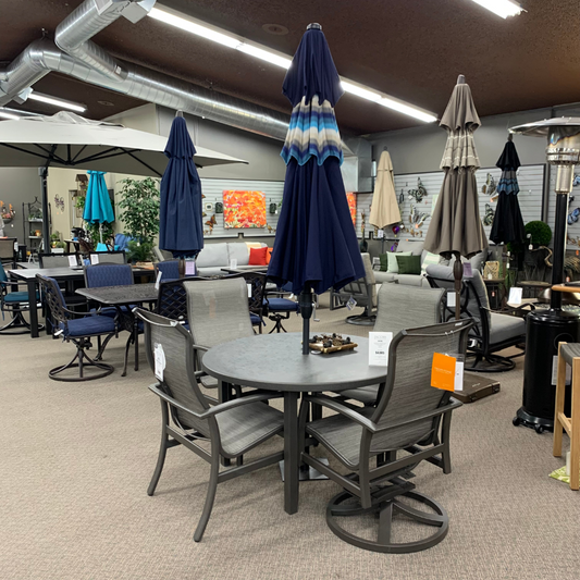 Shade Umbrellas in Stock-Treasure Garden 9' DWV Patio Umbrella in Navy/Churchill Beach