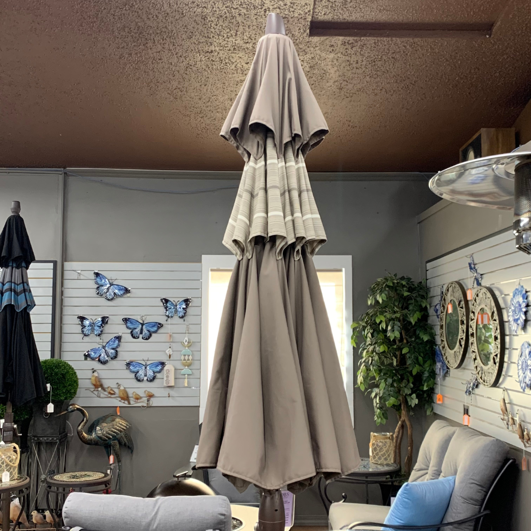 Shade Umbrellas in Stock-Treasure Garden 9' DWV Patio Umbrella in Taupe/Harper Putty