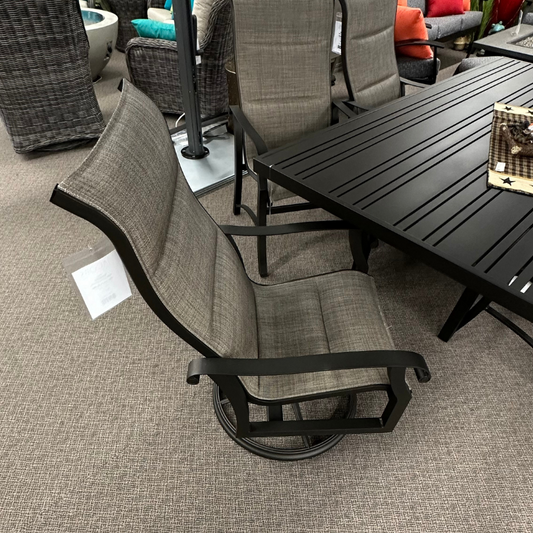 Patio Dining Chair in Stock-Woodard Cortland Padded Sling High Back Swivel Rocker