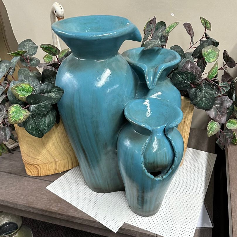 3 Teal Jars Patio Water Fountain