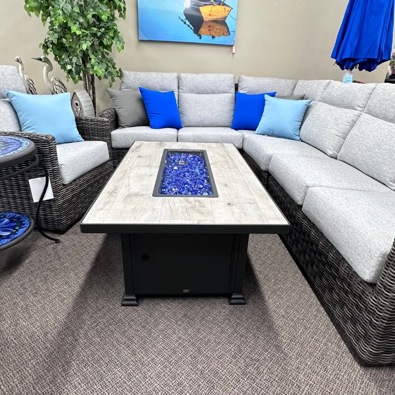 OW Lee Santorini 30" x 50" Rectangular Occasional Fire Pit Table