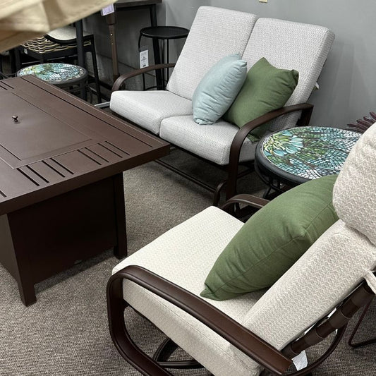 Woodard 30 x 50 Tri-Slat Chat Fire Pit Table (Espresso Finish)