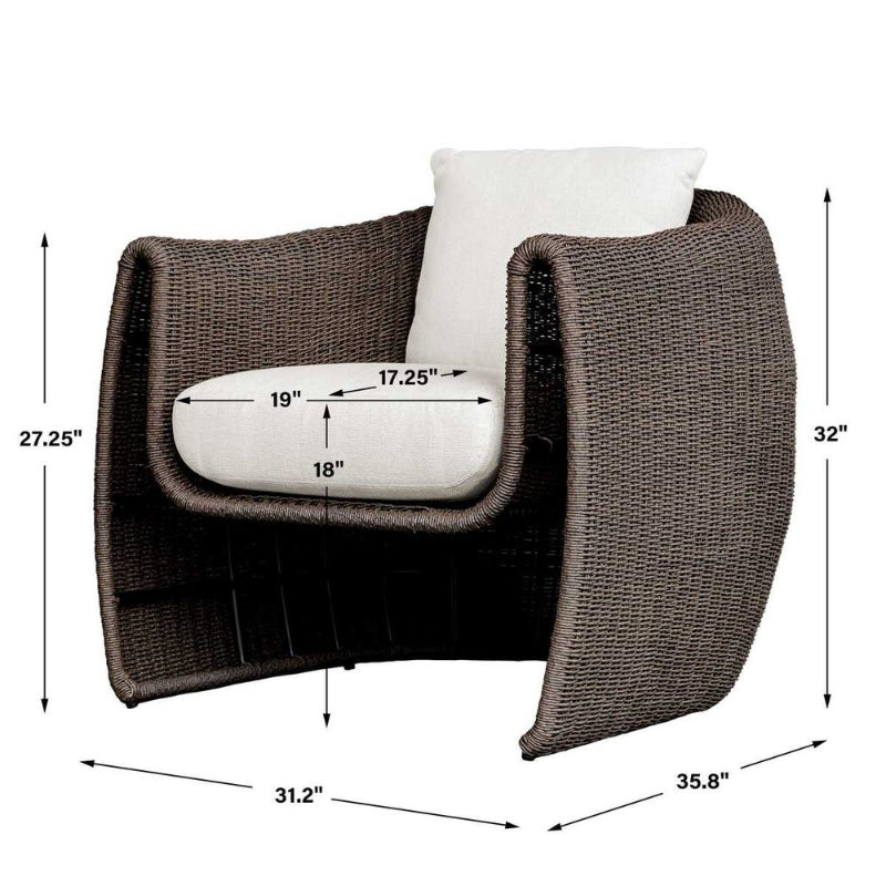Measurement chart of a brown cushion with dimensions labeled