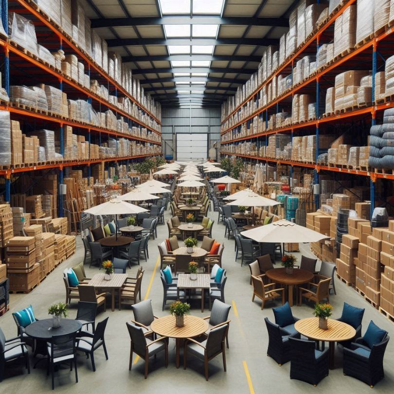 furniture warehouse with patio furniture in it