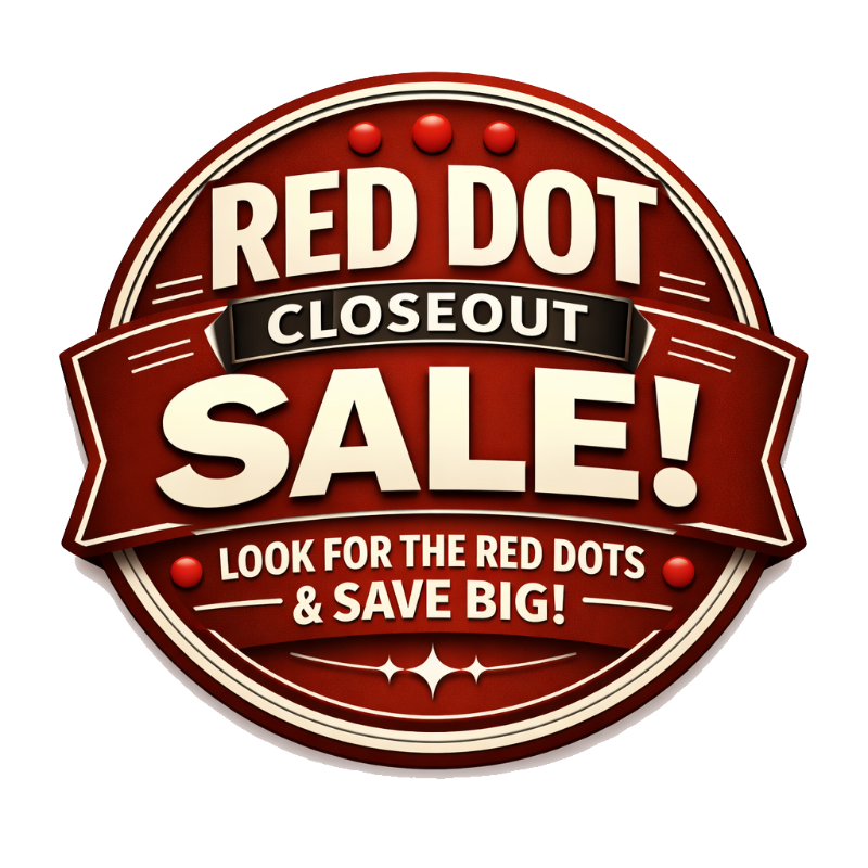Red Dot Closeout Sale logo with text and red dots on a white background