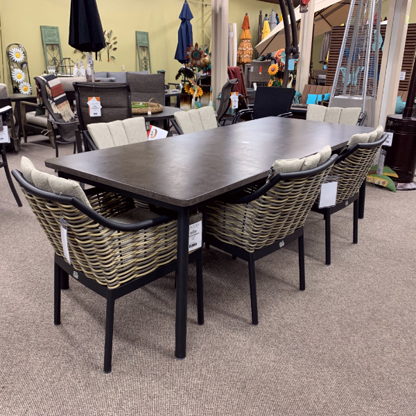 Alfresco Home Jasper 95" Rectangular LWC Top Dining Table with Umbrella Hole at Jacobs Custom Living Spokane Valley WA, 99037