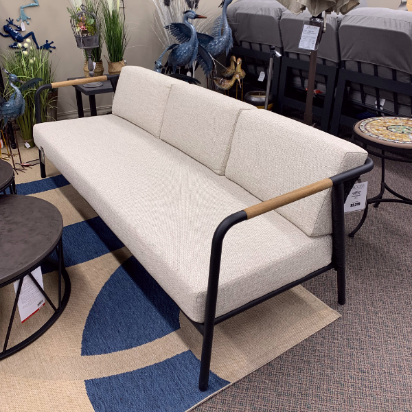 Alfresco Home Elle Belt Deep Seating 79" Sofa with Teak Arm Rests at Jacobs Custom Living Spokane Valley WA, 99037