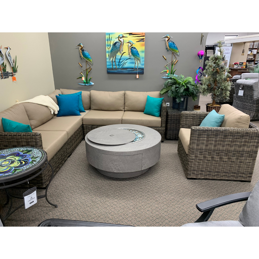 Patio Renaissance 42" Faux Concrete Round Occasional Height Fire Pit W/Lid is available at Jacobs Custom Living in Spokane Valley, WA