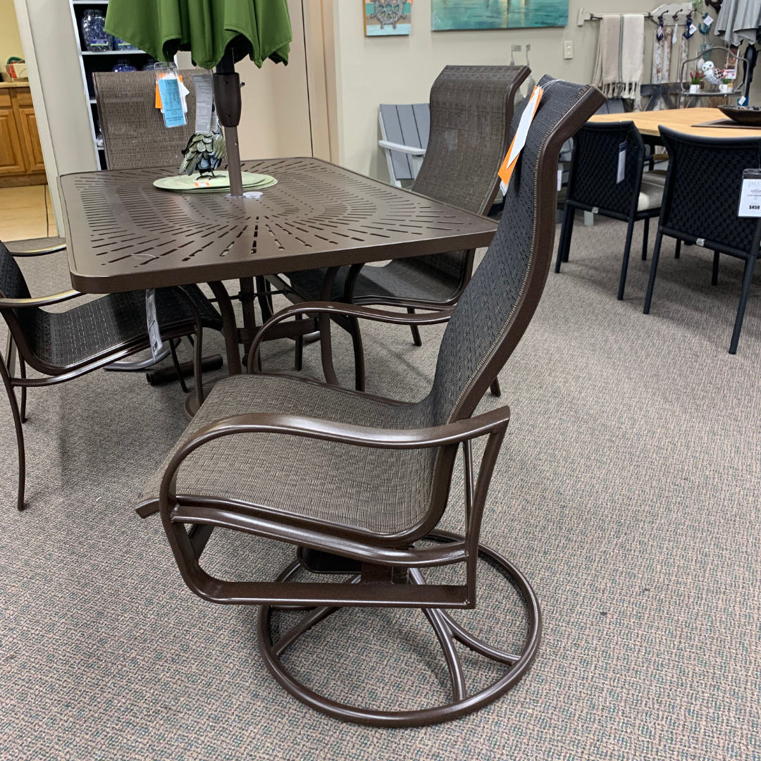 Tropitone Shoreline High Back Swivel Rocker Dining Chair is available in our Jacobs Custom Living Spokane Valley showroom.