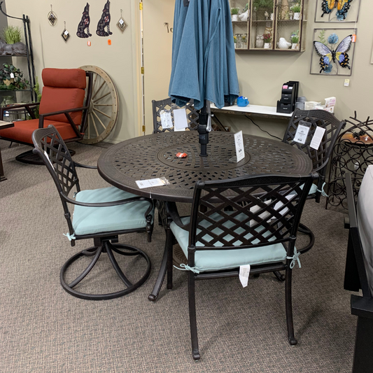 Hanamint Berkshire swivel rocker dining chair is available at Jacobs Custom Living Spokane Valley showroom.