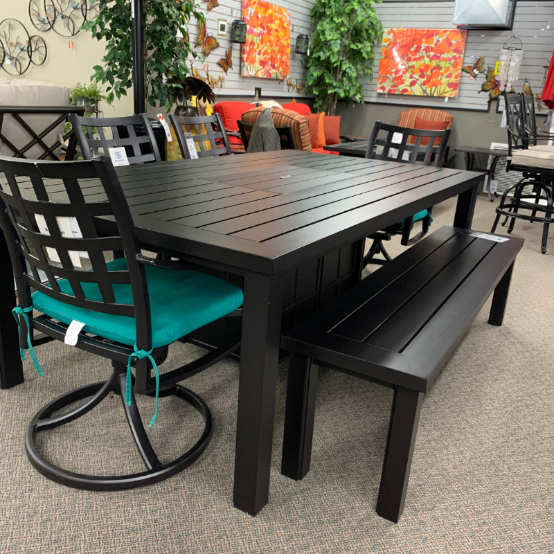 Hanamint Sherwood 16x70 Patio Dining Table Bench at Jacobs Custom Living Spokane Valley WA, 99037