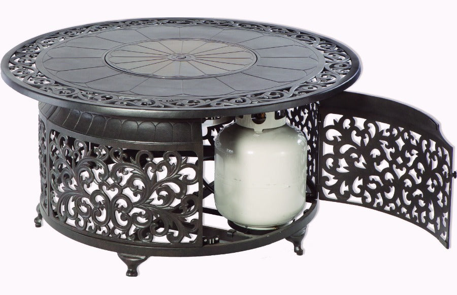 Alfresco Home Bellagio 48" Round Gas Chat Fire Pit at Jacobs Custom Living Spokane Valley WA, 99037 Material: Cast and Extruded Aluminum