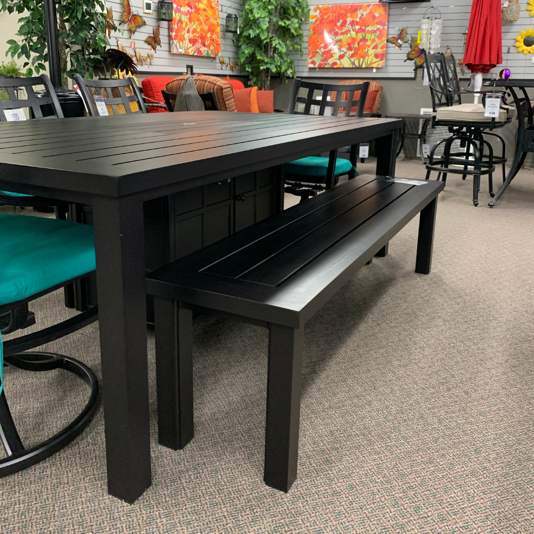 Hanamint Sherwood 16x70 Patio Dining Table Bench at Jacobs Custom Living Spokane Valley WA, 99037