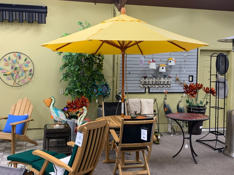 bright yellow patio umbrella Shade Umbrellas in Stock-Treasure Garden 9' Patio Umbrella in Buttercu – Jacobs Custom Living
