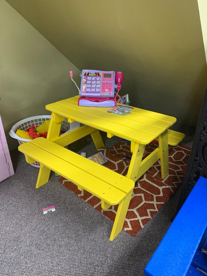 Polywood Kids Picnic Table. You have permission to relax with Sustainable outdoor living furniture from Jacobs Custom Living from Spokane, Wa.