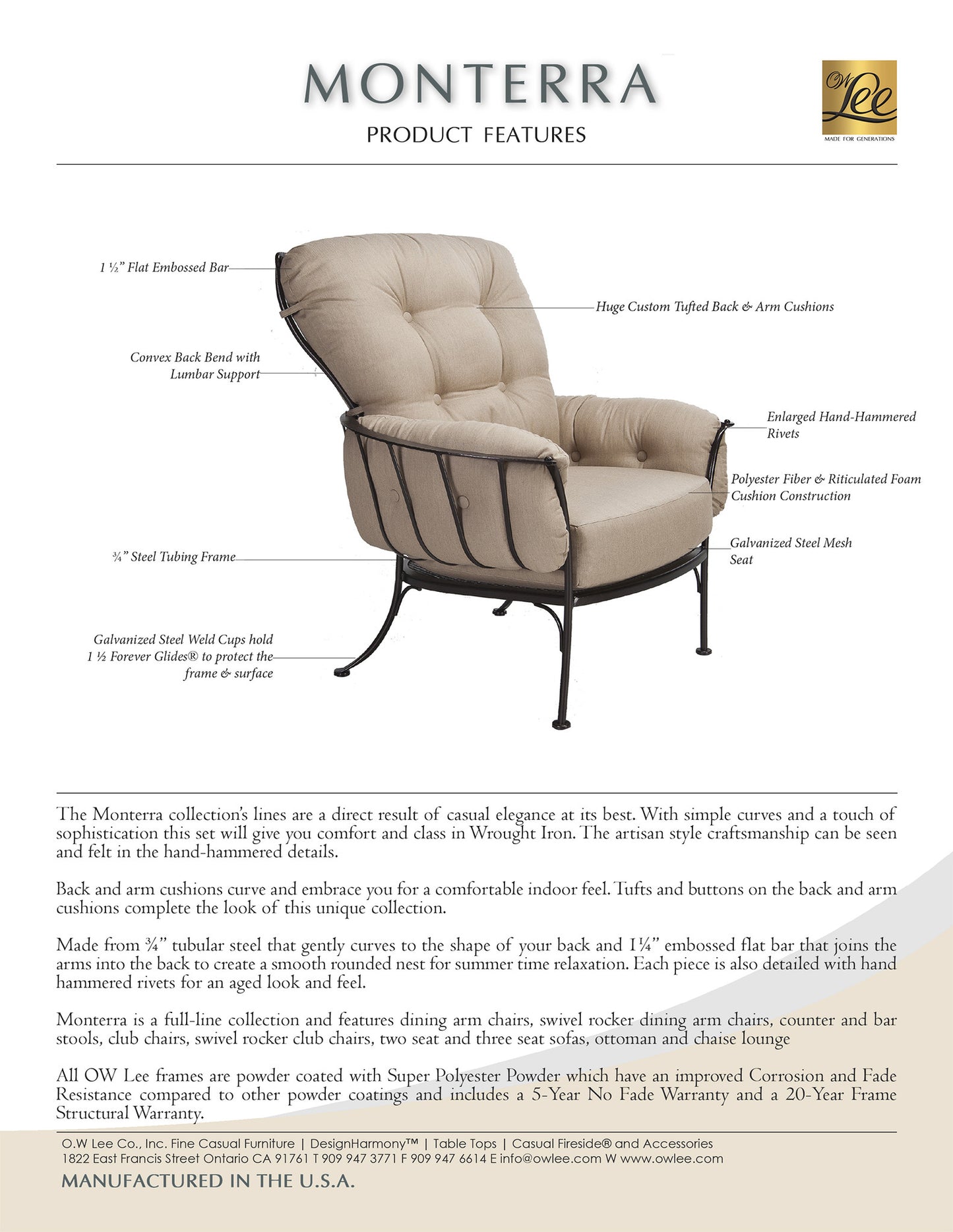 O.W. Lee Monterra Outdoor Patio Ottoman is available at Jacobs Custom Living.