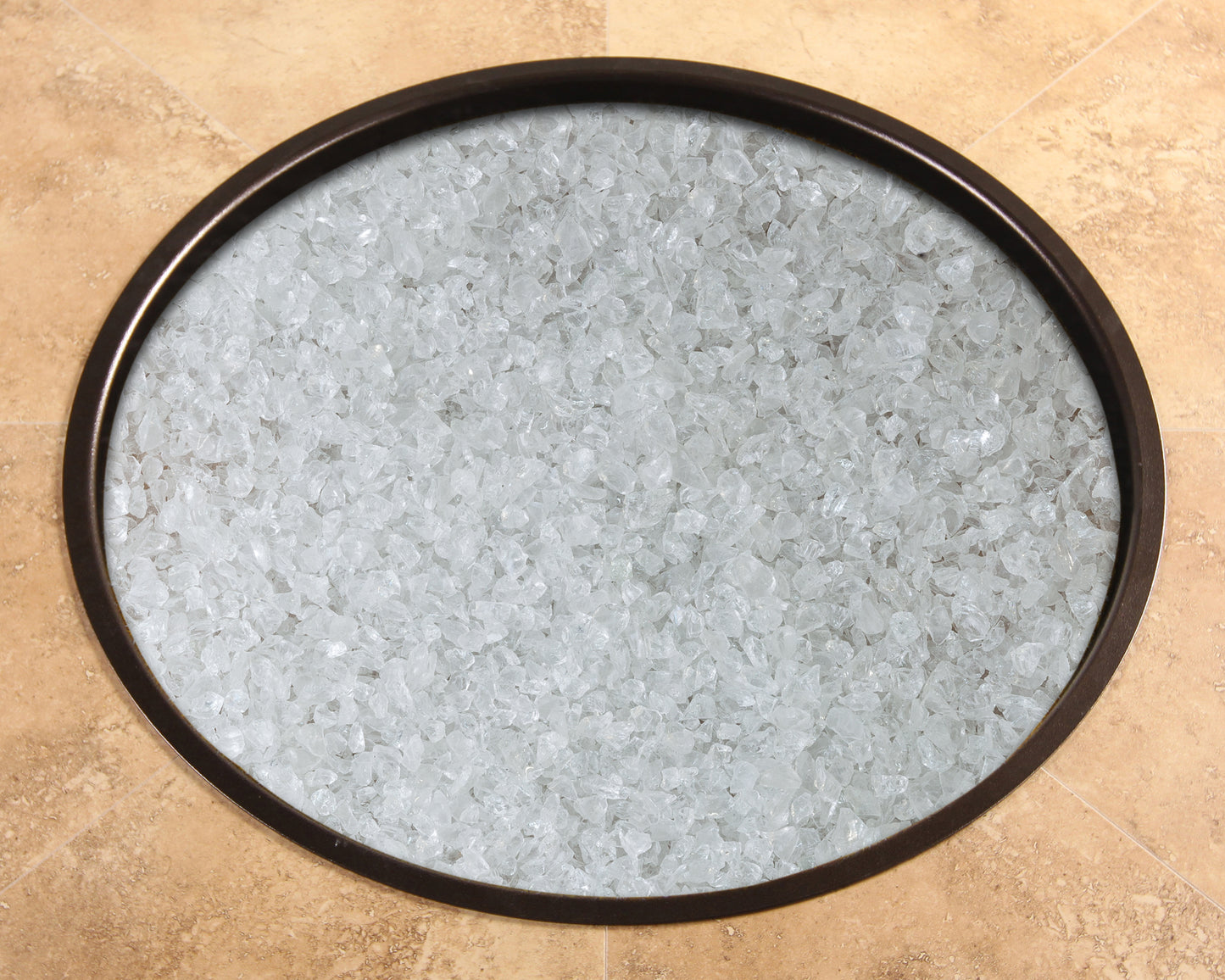 Crystal Crushed Glass Fire Media Kit is available at Jacobs Custom Living Spokane Valley showroom.