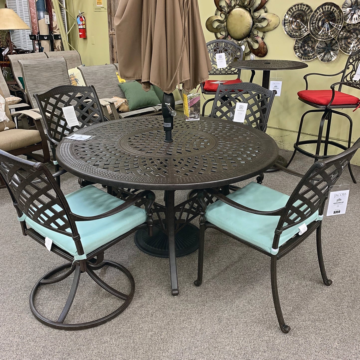 Hanamint Berkshire 54" Inlaid LZ Susan Table is available at Jacobs Custom Living Spokane Valley showroom.