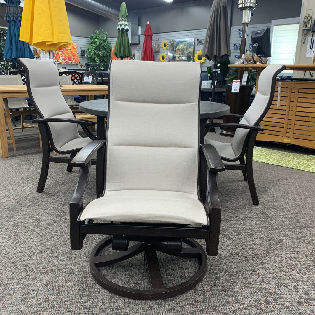 Shop Local Spokane Valley, WA for the best Outdoor Patio Marconi High Back Padded Sling Swivel Rocker from Tropitone available at Jacobs Custom Living in Spokane Valley, WA