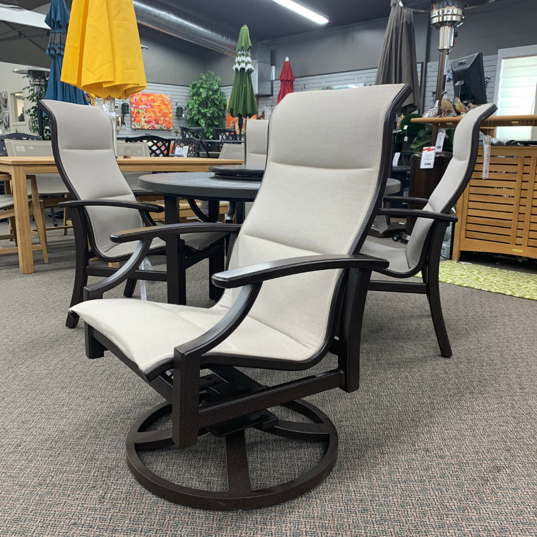 Shop Local Spokane Valley, WA for the best Outdoor Patio Marconi High Back Padded Sling Swivel Rocker from Tropitone available at Jacobs Custom Living in Spokane Valley, WA