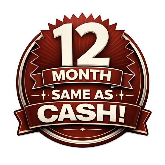 Logo with '12 Month Same as Cash!' text on a white background