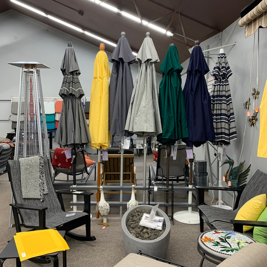 Shade Umbrellas in Stock-Frankford Monterey Matte Silver Cadet Grey 9' Auto Tilt Umbrella