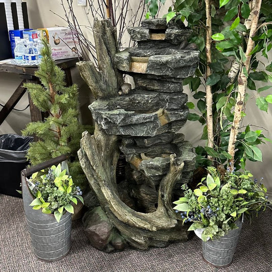 Cascading Stone Tower Patio Water Fountain