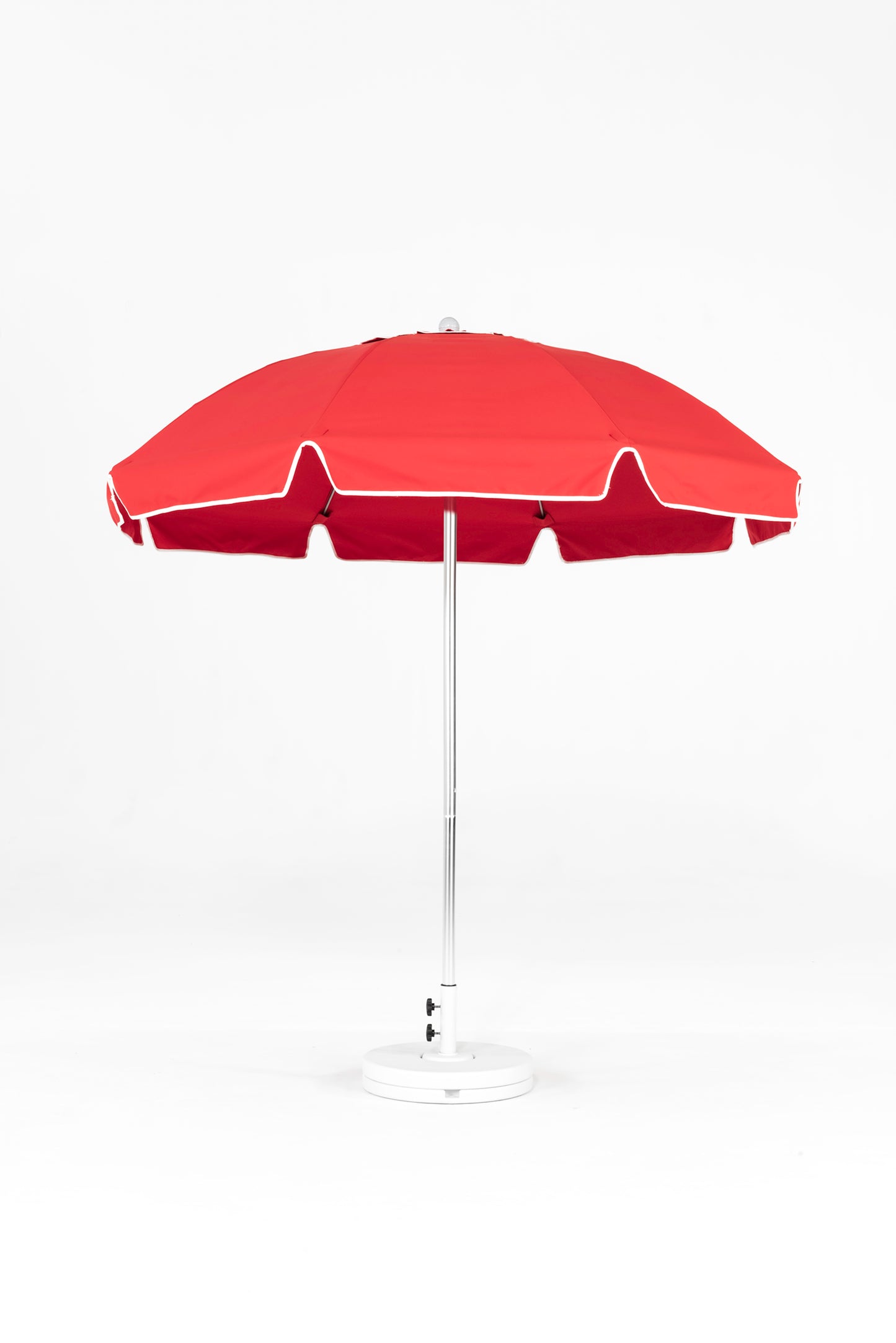Shade Umbrellas in Stock-Frankford Monterey Matte Silver Logo Red 9' Auto Tilt Umbrella
