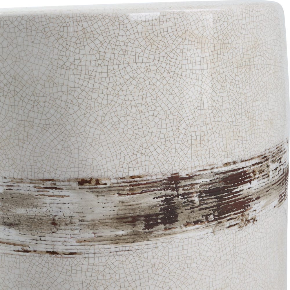 Ceramic vase with a crackled glaze and brownish-brown band at the base