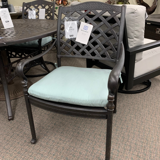 cast aluminum patio dining chair with sea foam cushion