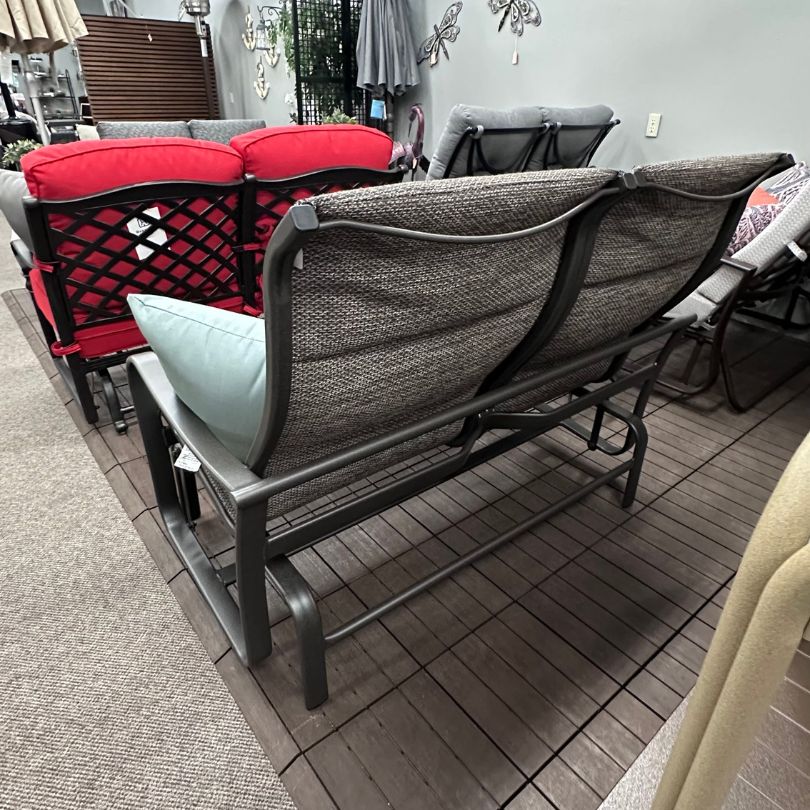 Tropitone Shoreline Padded Sling High Back Loveseat Glider