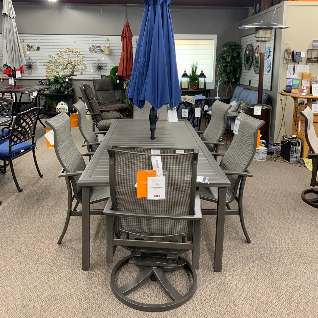 Tropitone Muirlands High Back Swivel Rocker Dining Chair is available at Jacobs Custom Living in Spokane Valley, WA.