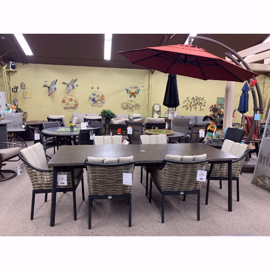 Alfresco Home Jasper 95" Rectangular LWC Top Dining Table with Umbrella Hole at Jacobs Custom Living Spokane Valley WA, 99037