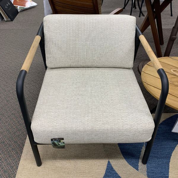 Alfresco Home Elle Belt Deep Seating Lounge Chair with Teak Arm Rests at Jacobs Custom Living Spokane Valley WA, 99037