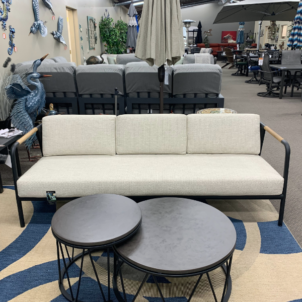 Alfresco Home Elle Belt Deep Seating 79" Sofa with Teak Arm Rests at Jacobs Custom Living Spokane Valley WA, 99037