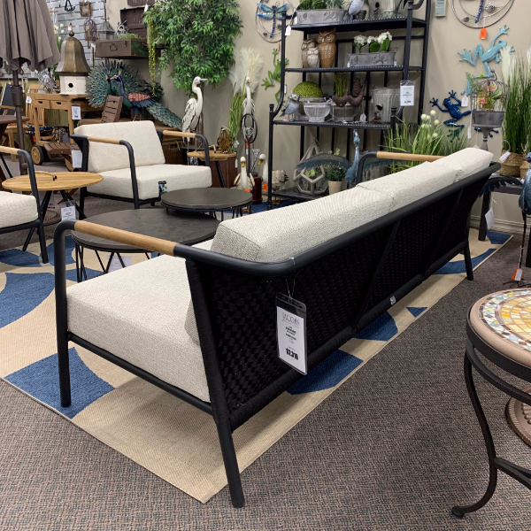 Alfresco Home Elle Belt Deep Seating 79" Sofa with Teak Arm Rests at Jacobs Custom Living Spokane Valley WA, 99037