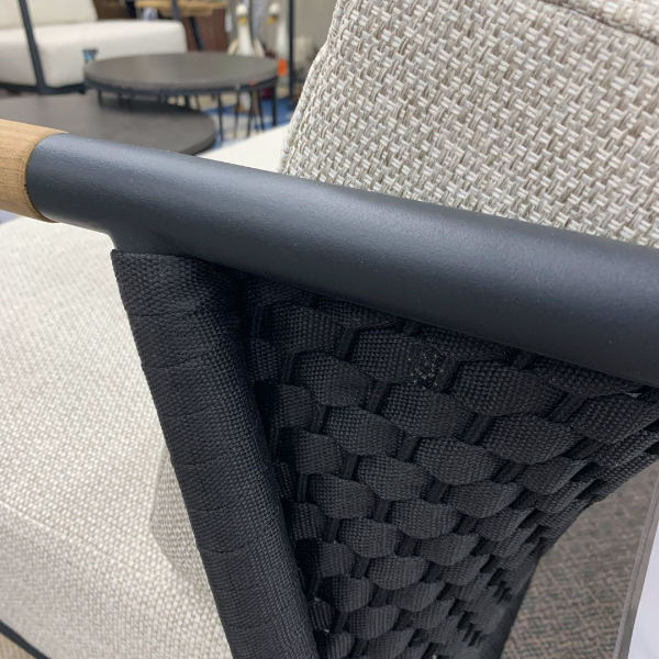 Alfresco Home Elle Belt Deep Seating 79" Sofa with Teak Arm Rests at Jacobs Custom Living Spokane Valley WA, 99037