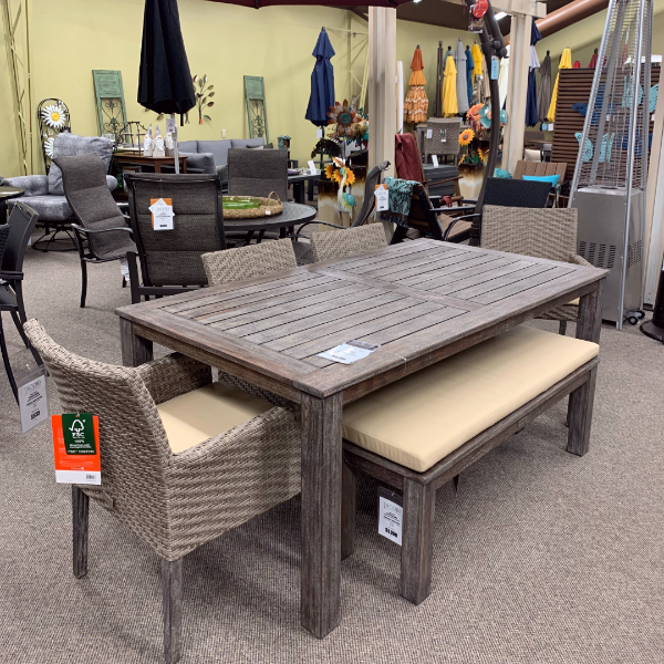 Alfresco Home Malvern 71" x 40" Rectangular Wood Dining Table with Umbrella Hole at Jacobs Custom Living Spokane Valley WA, 99037