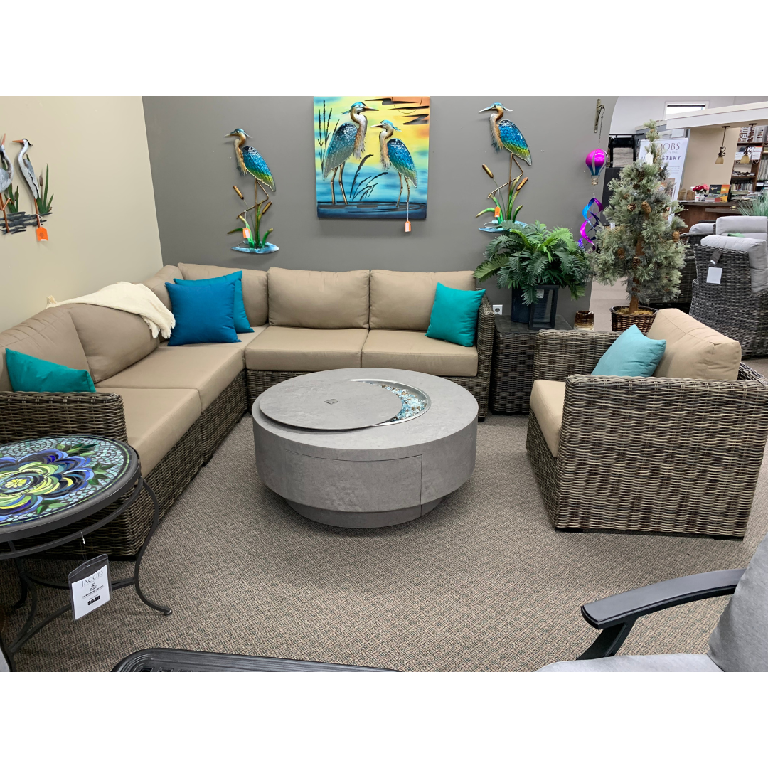 Patio Renaissance 42" Faux Concrete Round Occasional Height Fire Pit W/Lid is available at Jacobs Custom Living in Spokane Valley, WA 