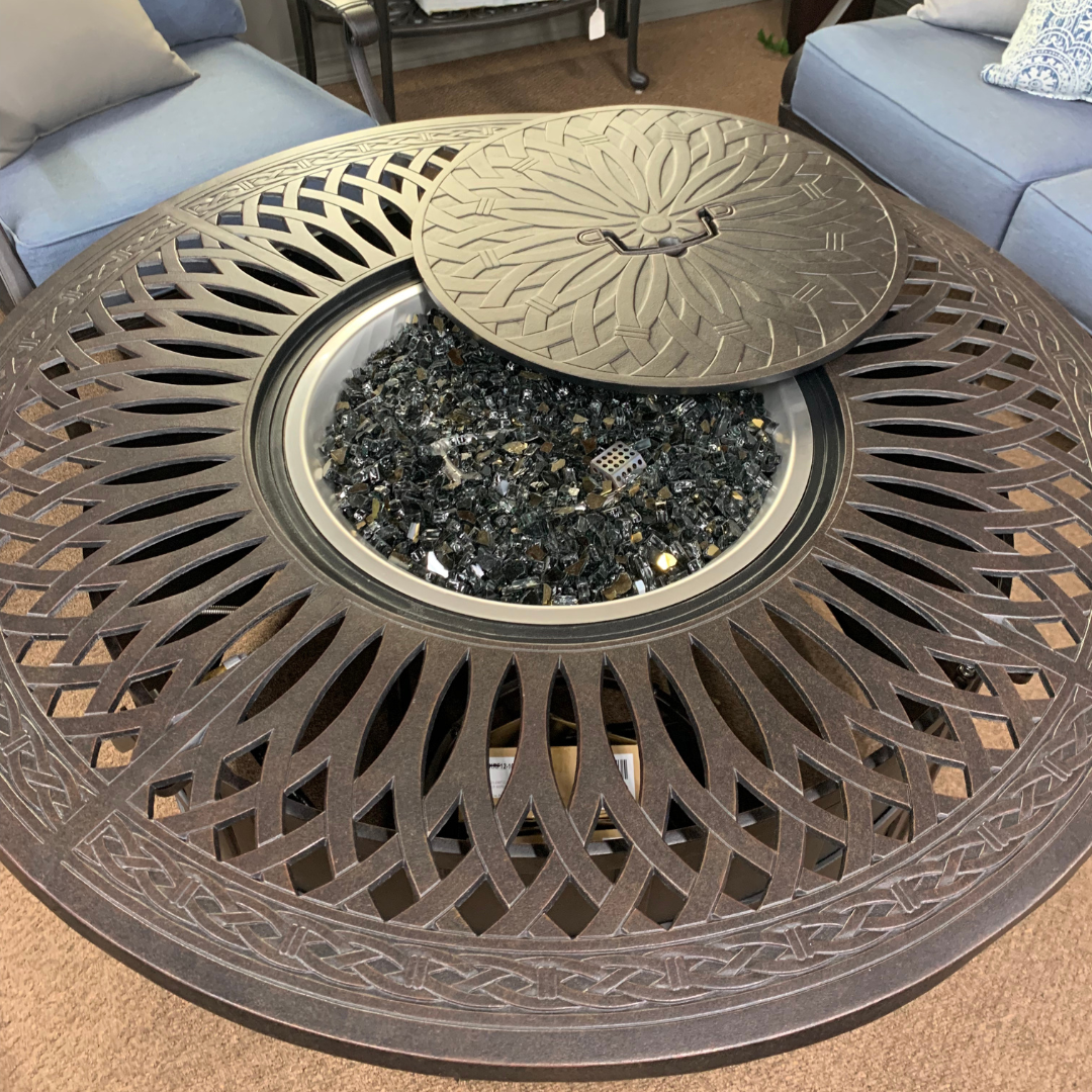 Hanamint Mayfair 48" Round Chat Fire Table is available in our Jacobs Custom Living Spokane Valley Showroom.