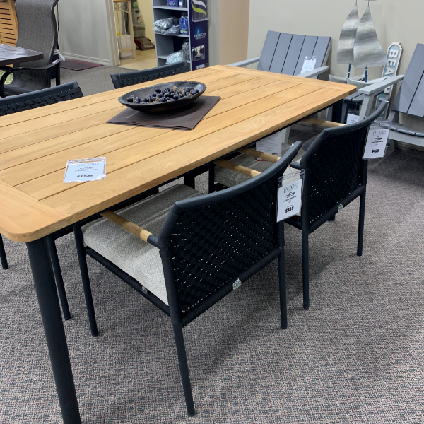 Alfresco Home Elle Meridian 71" Teak Top Dining Table with Umbrella Hole at Jacobs Custom Living Spokane Valley WA, 99037