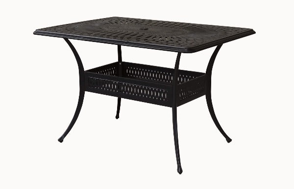 Patio Dining Table in Stock - Alfresco Home Toscana 57" x 42" Rectangular Die Cast Gathering Table with Umbrella Hole