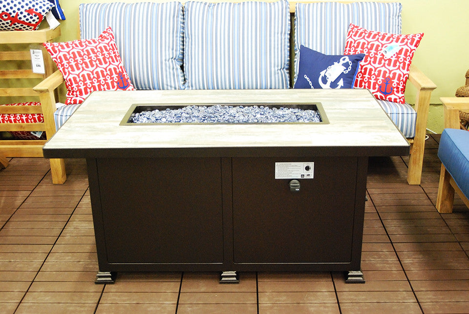 O.W. Lee Santorini Outdoor Patio 30" x 50" occasional Fire Table is available at Jacobs Custom Living.