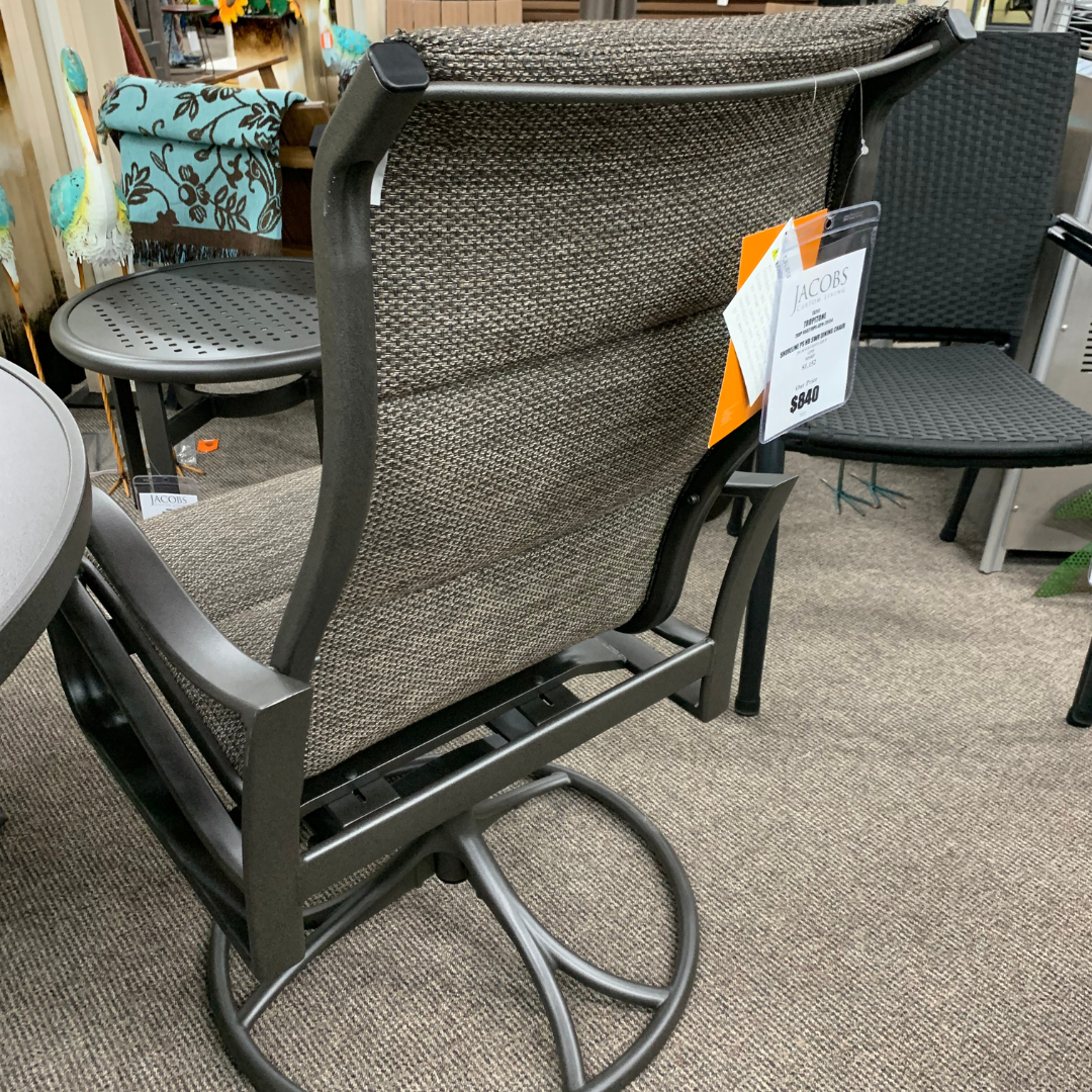 Tropitone Shoreline Padded Sling High Back Swivel Rocker Dining Chair is available at Jacobs Custom Living in Spokane Valley, WA.
