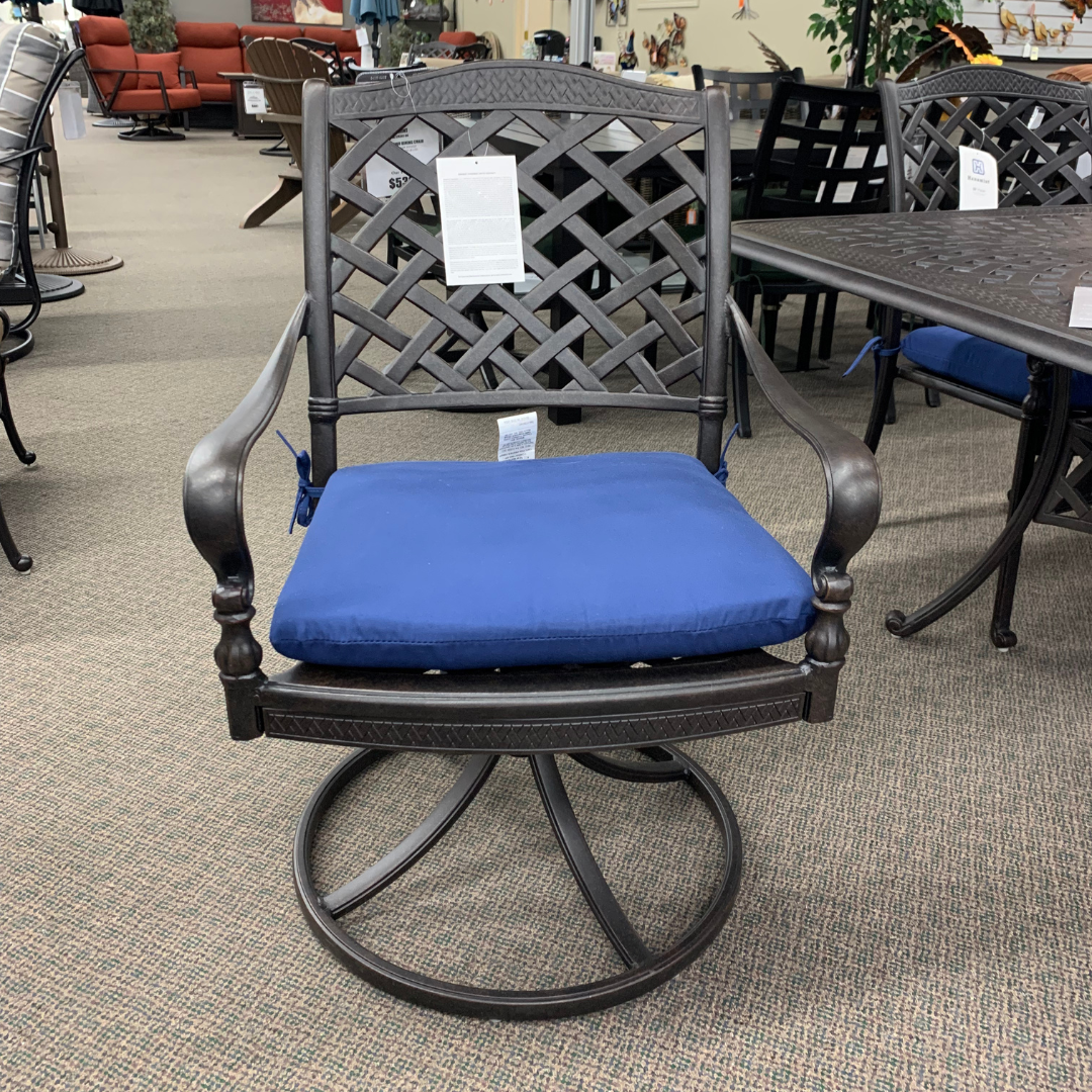Hanamint Berkshire swivel rocker dining chair is available at Jacobs Custom Living Spokane Valley showroom.