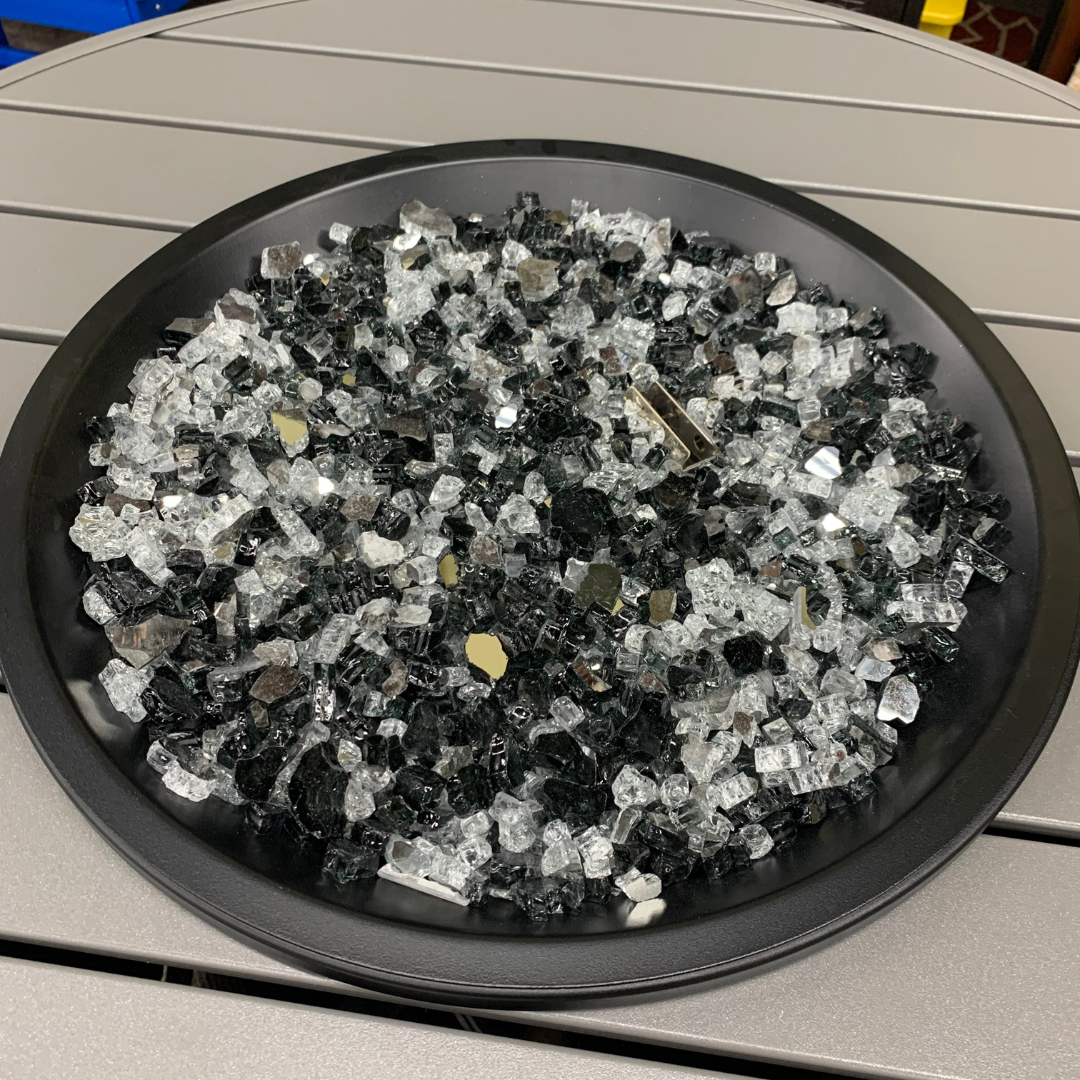Homecrest Breeze 42" Round Balcony Fire Table is available at Jacobs Custom Living in Spokane Valley&nbsp;WA Storm Frame Carbon Top Platnum REFL Midnight REFL Glass