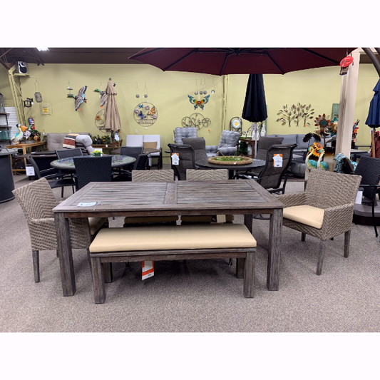 Alfresco Home Malvern 71" x 40" Rectangular Wood Dining Table with Umbrella Hole at Jacobs Custom Living Spokane Valley WA, 99037