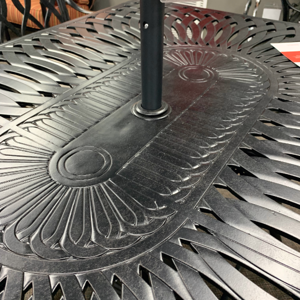 Alfresco Home Toscana 57" x 42" Rectangular Die Cast Gathering Table with Umbrella Hole at Jacobs Custom Living Spokane Valley WA, 99037