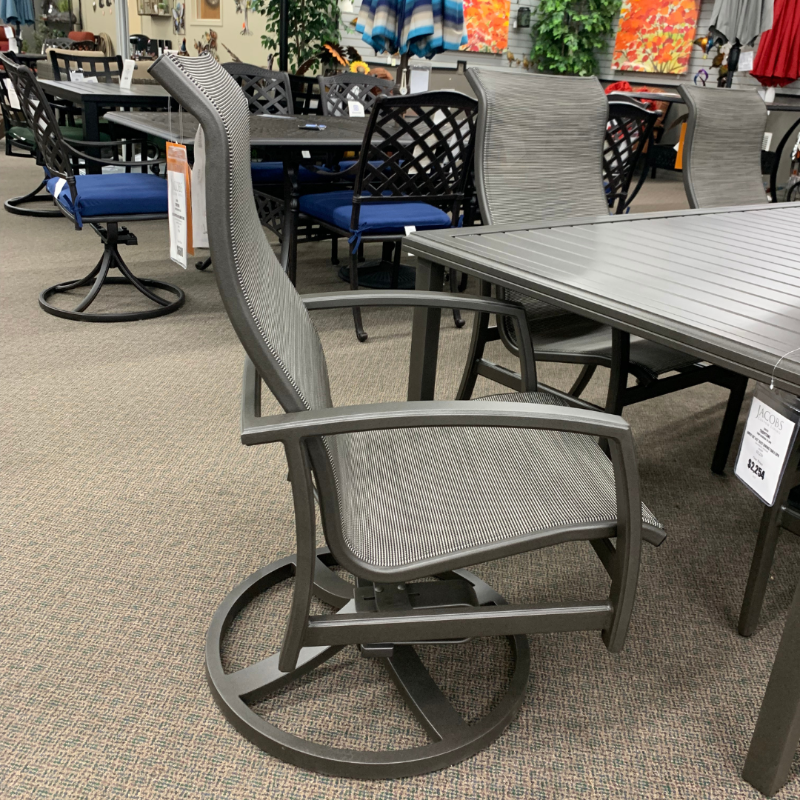 Tropitone Muirlands High Back Swivel Rocker Dining Chair is available at Jacobs Custom Living in Spokane Valley, WA.