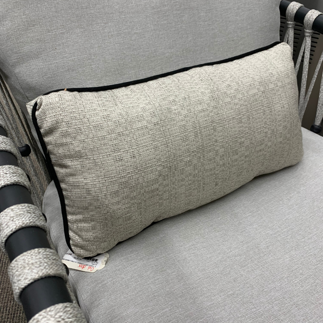 Sunbrella Lumbar Outdoor Patio Throw Pillow in Cream with Black Welt is available at Jacobs Custom Living in Spokane Valley, WA.